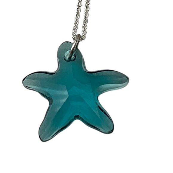 Swarovski Elements Blue Starfish Pendant Silver Plated Hook Dangle Earring Set - Picture 4 of 8